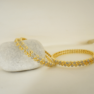 Premium Silver–Golden Floral Bangles Set