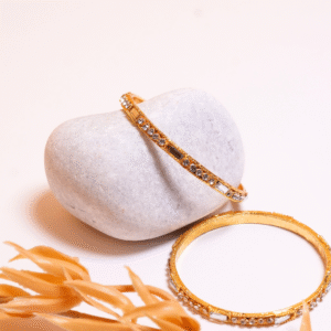 Slim Gold Mirror & Stone Work Bangles