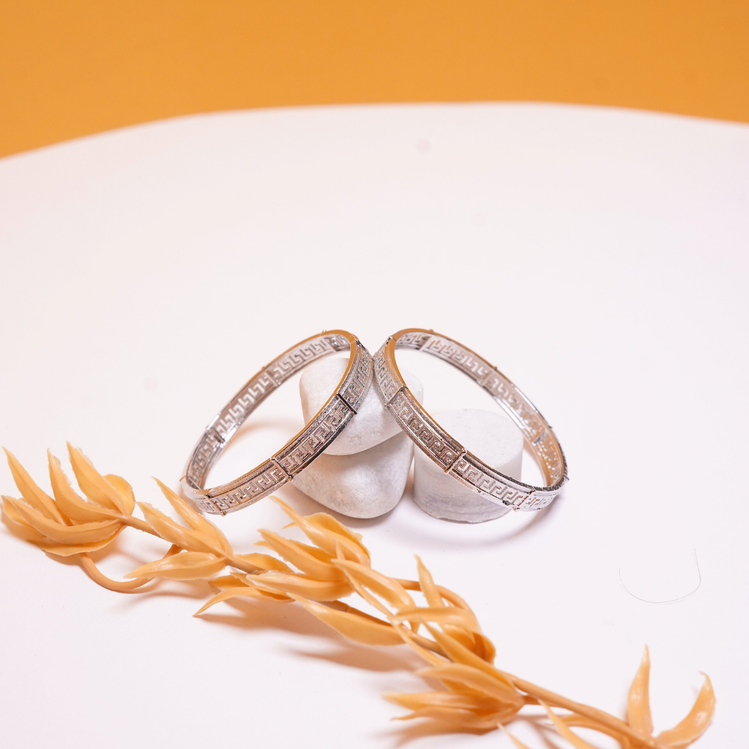 Silver Greek Pattern Premium Bangles - Image 2